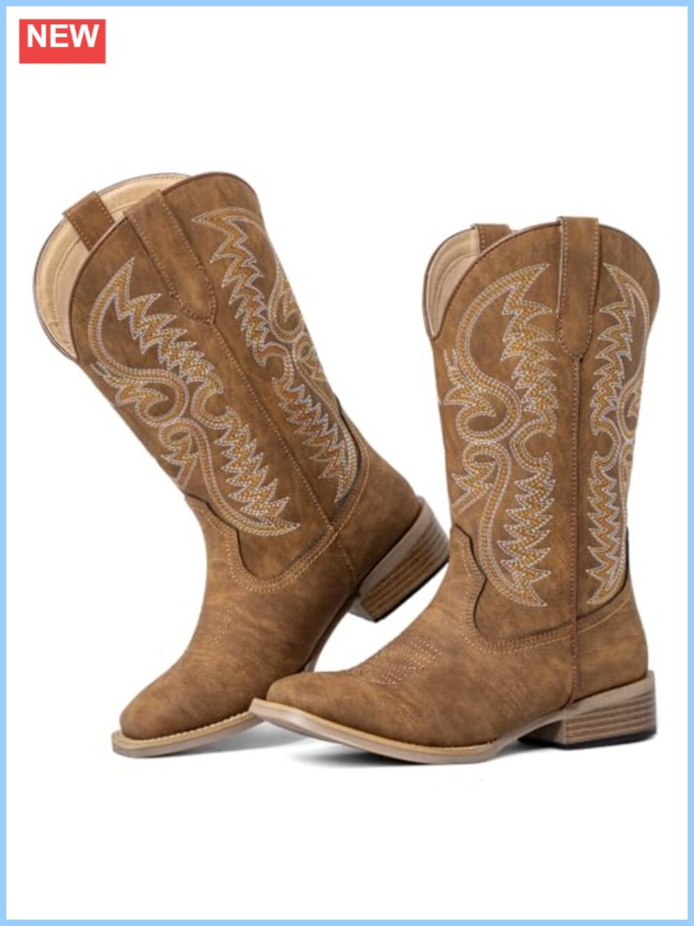 Extra Wide Calf Cowboy Boots Faux Leather Square Toe Western Boots